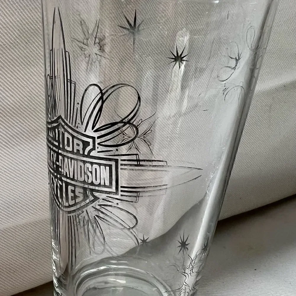 Vintage Harley Davidson Prinstripe Pint Glass Atomic Age Style